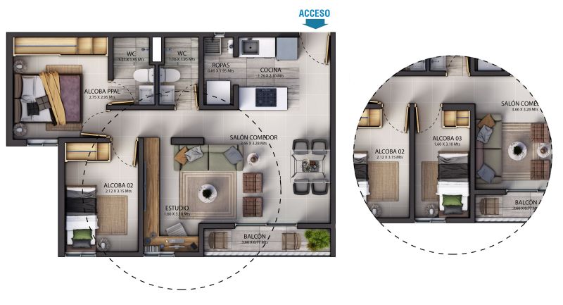 Apartamento tipo, 55 m2